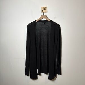 Halogen Cardigan Sweater Womens Black Linen Blend Long Open Front Size M